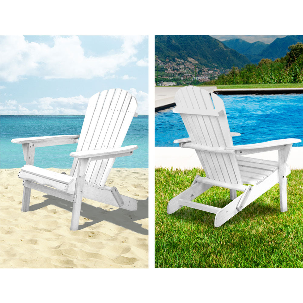 Outdoor Sofas & Lounge Sets: Gardeon 3PC Adirondack Outdoor Table and Chairs Wooden Foldable Beach Chair White