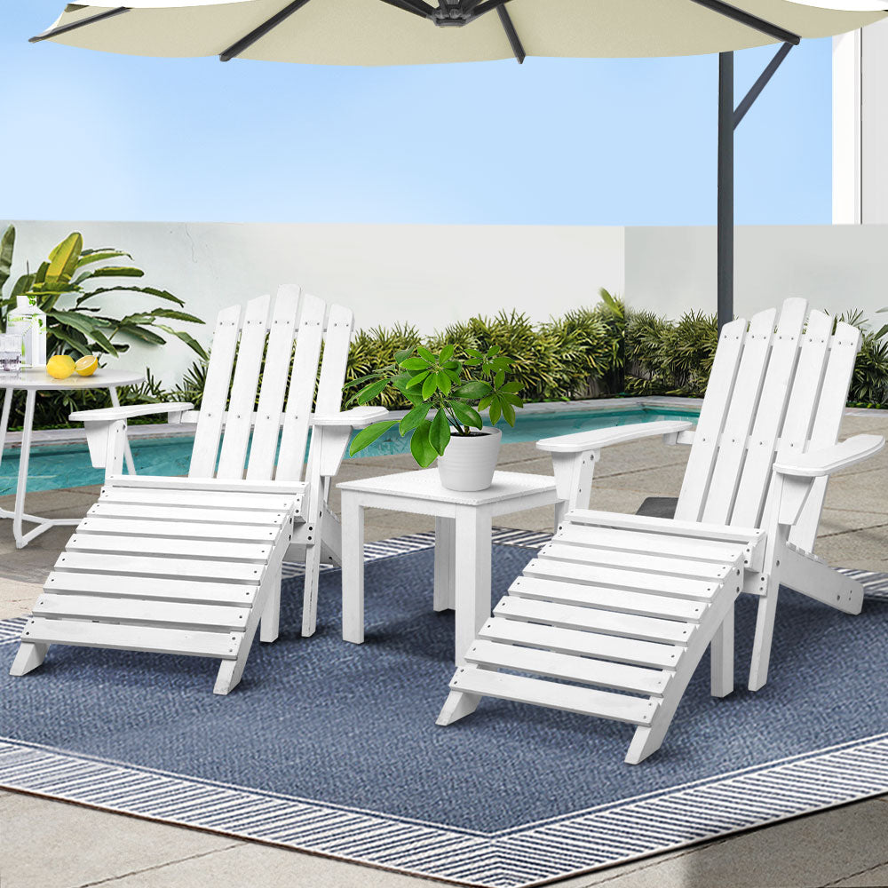 Outdoor Sofas & Lounge Sets: Gardeon 5PC Adirondack Outdoor Table and Chairs Wooden Sun Lounge Patio Furniture White
