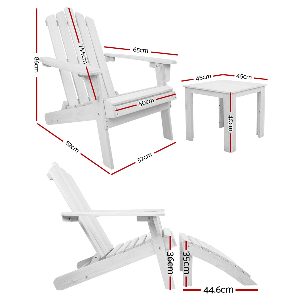 Outdoor Sofas & Lounge Sets: Gardeon 5PC Adirondack Outdoor Table and Chairs Wooden Sun Lounge Patio Furniture White