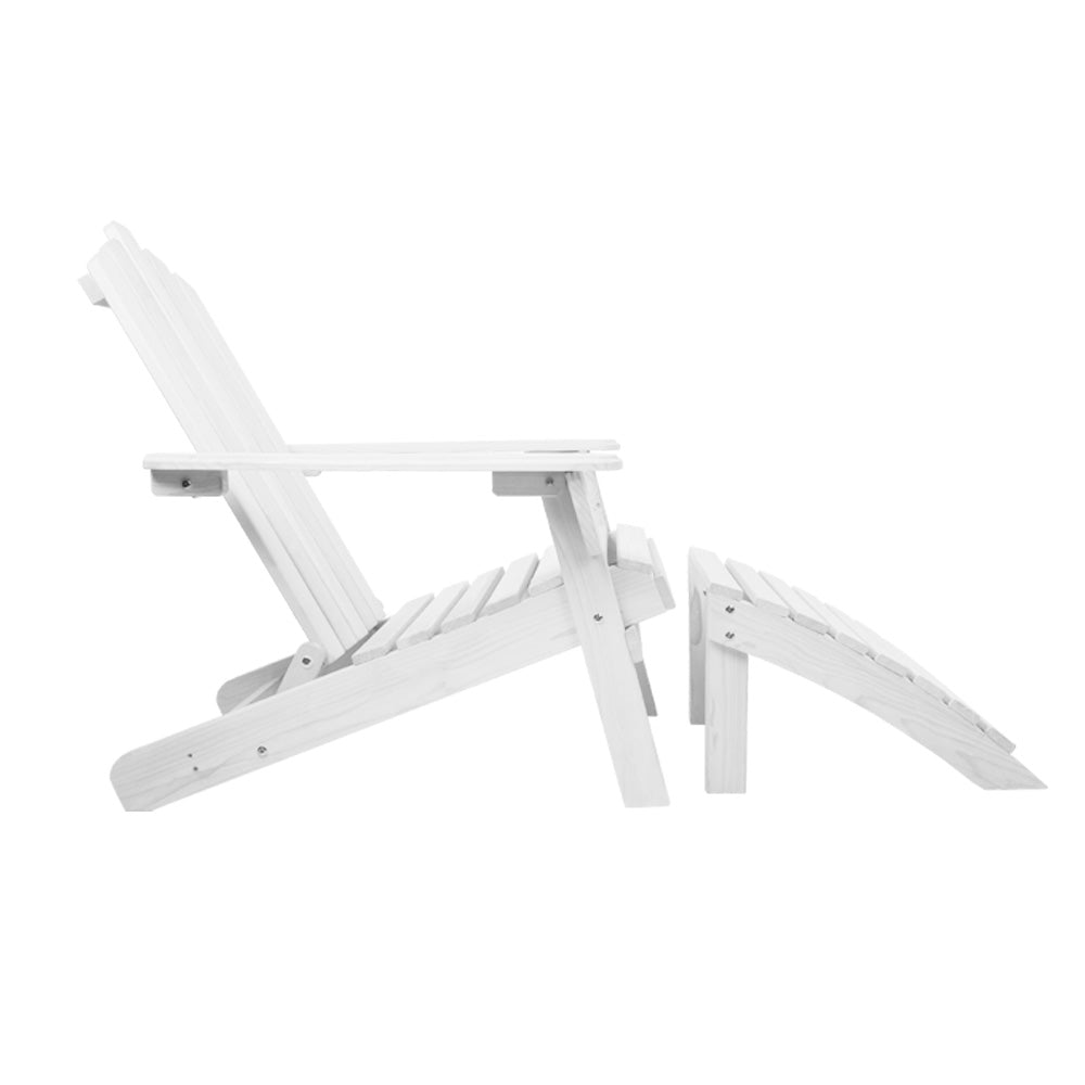 Outdoor Sofas & Lounge Sets: Gardeon 5PC Adirondack Outdoor Table and Chairs Wooden Sun Lounge Patio Furniture White