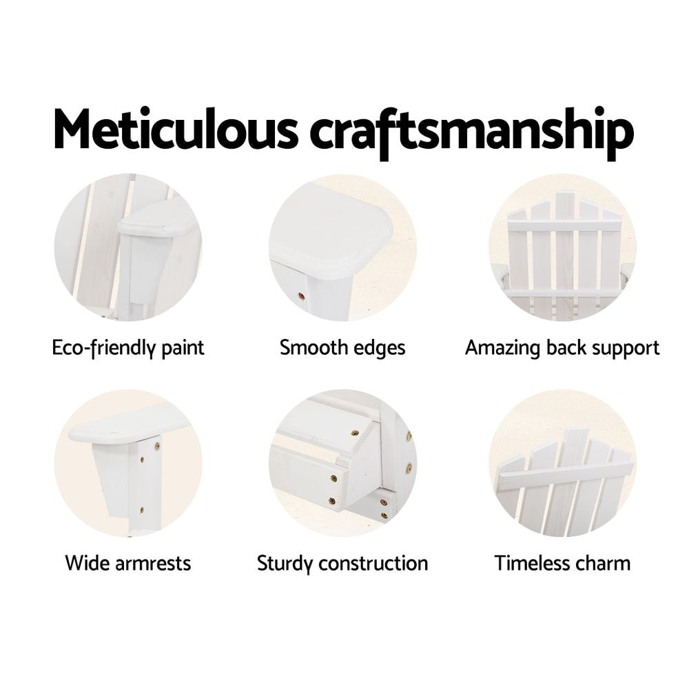 Outdoor Sofas & Lounge Sets: Gardeon 5PC Adirondack Outdoor Table and Chairs Wooden Sun Lounge Patio Furniture White