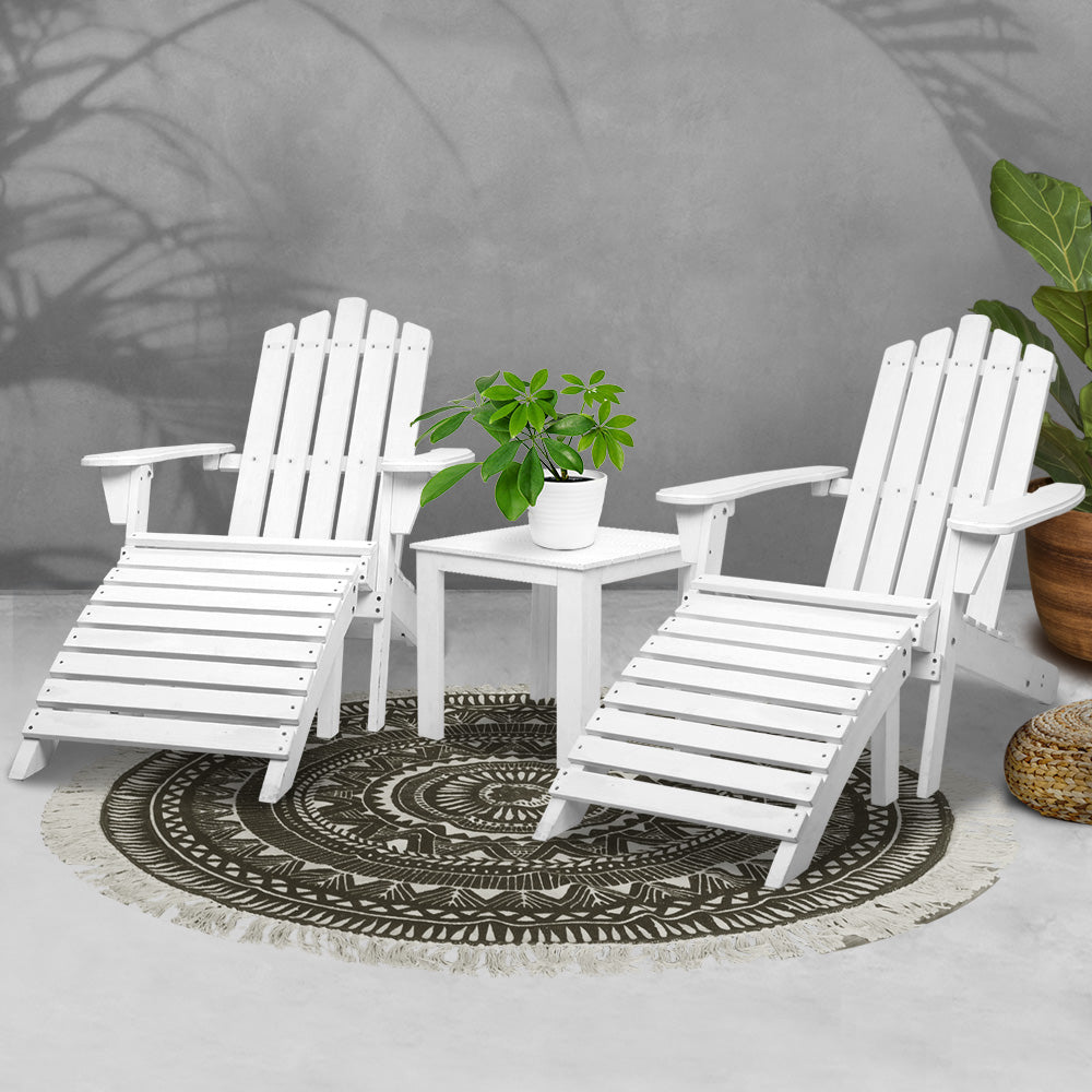Outdoor Sofas & Lounge Sets: Gardeon 5PC Adirondack Outdoor Table and Chairs Wooden Sun Lounge Patio Furniture White