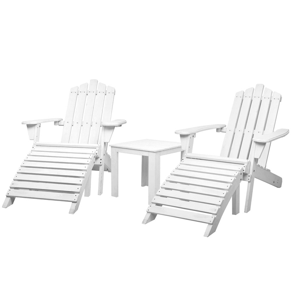 Outdoor Sofas & Lounge Sets: Gardeon 5PC Adirondack Outdoor Table and Chairs Wooden Sun Lounge Patio Furniture White