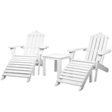 Gardeon 5PC Adirondack Outdoor Table and Chairs Wooden Sun Lounge Patio Furniture White