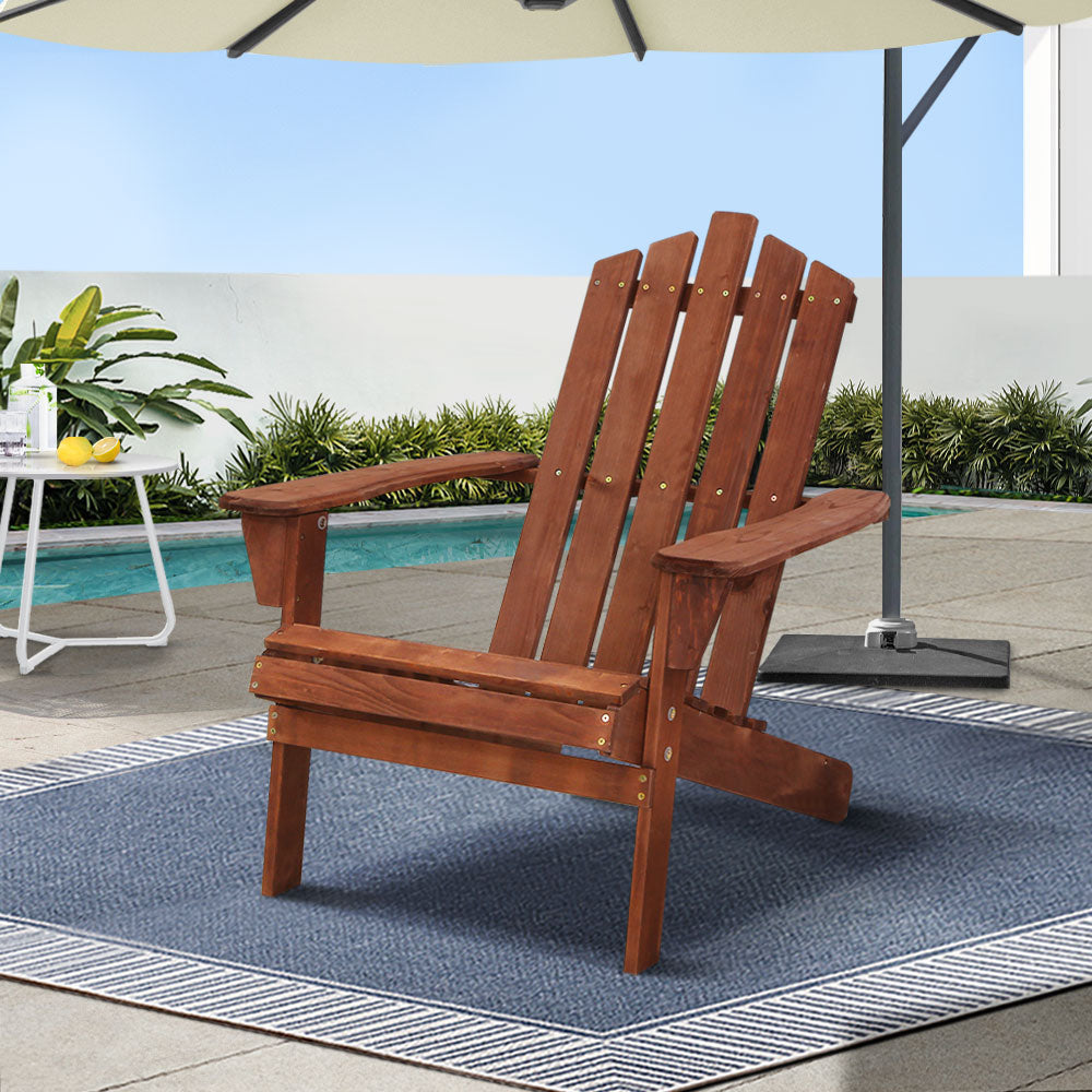 Outdoor Chairs: Gardeon Adirondack Outdoor Chairs Wooden Beach Chair Patio Furniture Garden Brown