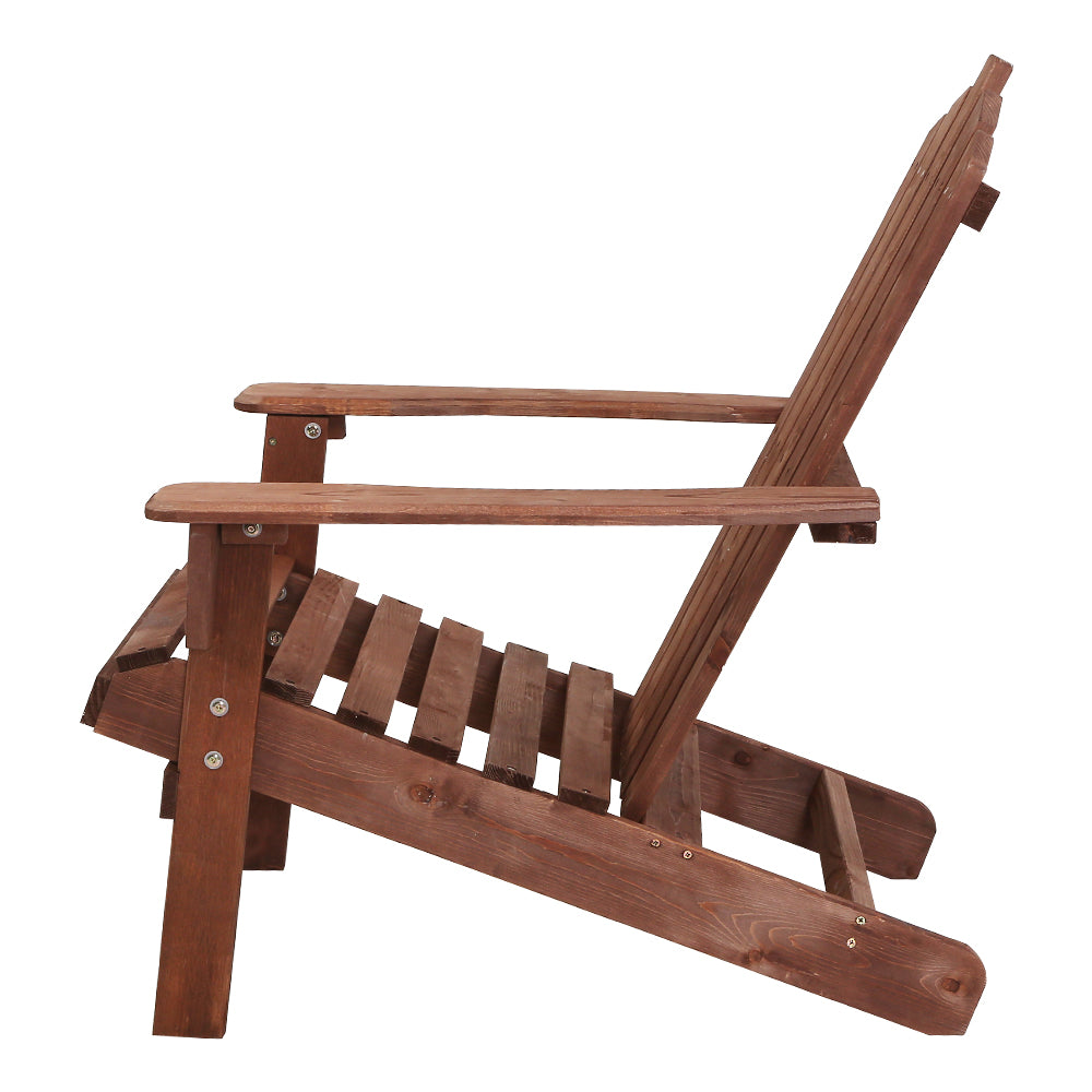 Outdoor Sofas & Lounge Sets: Gardeon 3PC Adirondack Outdoor Table and Chairs Wooden Beach Chair Brown