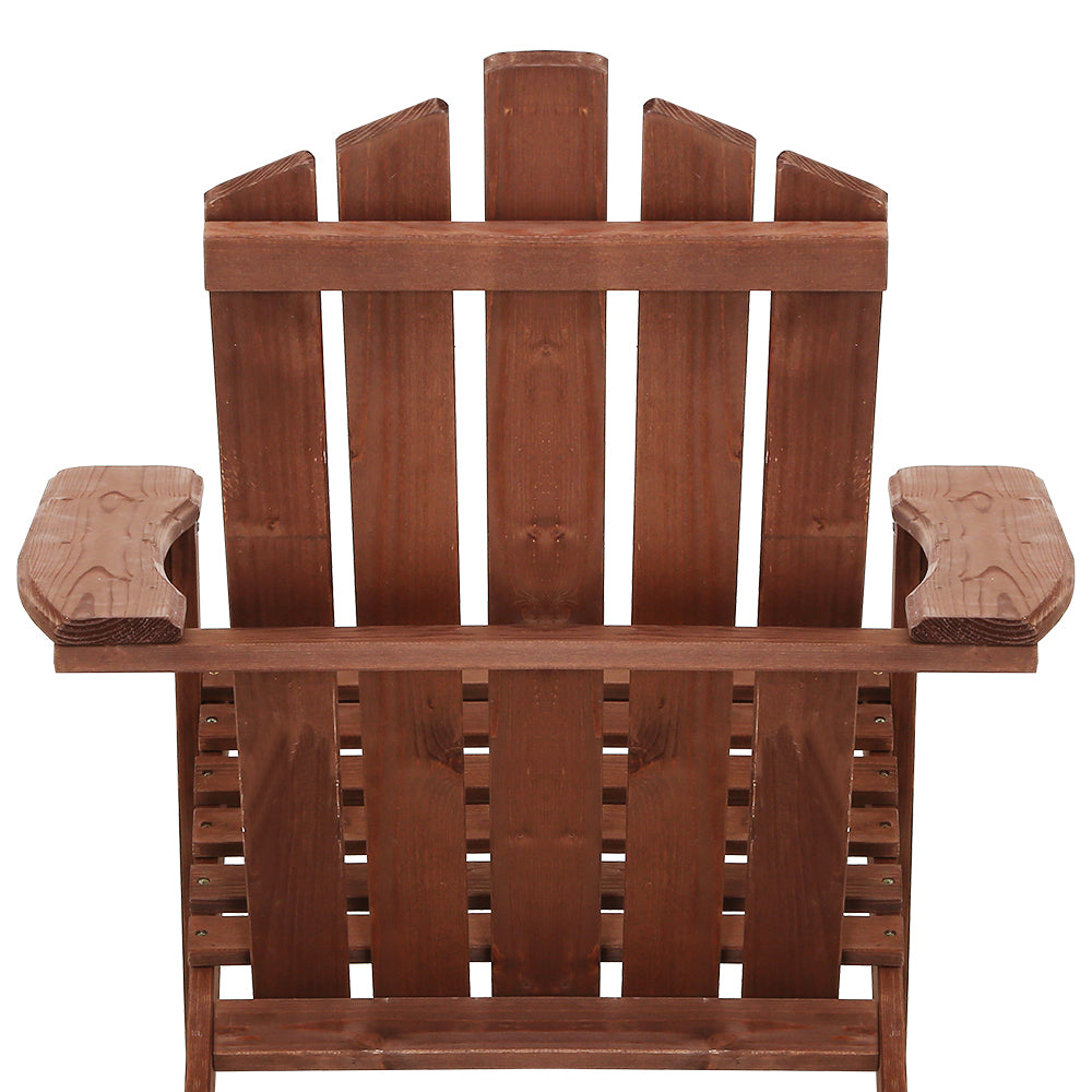 Outdoor Sofas & Lounge Sets: Gardeon 3PC Adirondack Outdoor Table and Chairs Wooden Beach Chair Brown