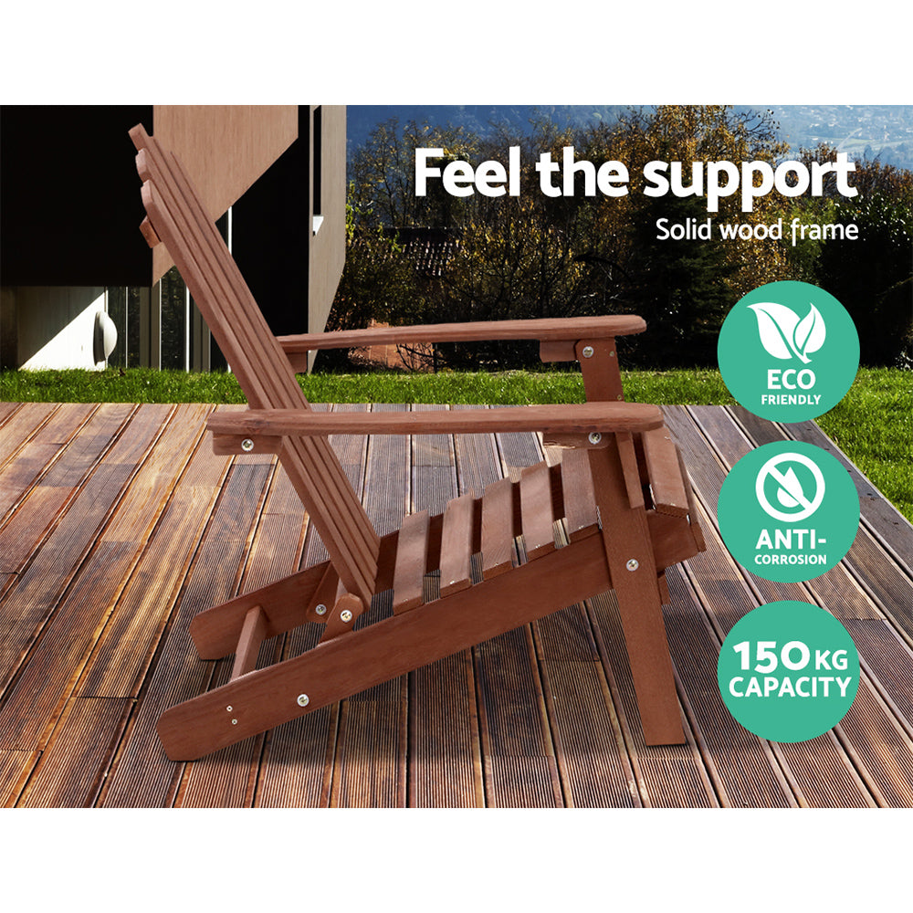 Outdoor Sofas & Lounge Sets: Gardeon 3PC Adirondack Outdoor Table and Chairs Wooden Beach Chair Brown