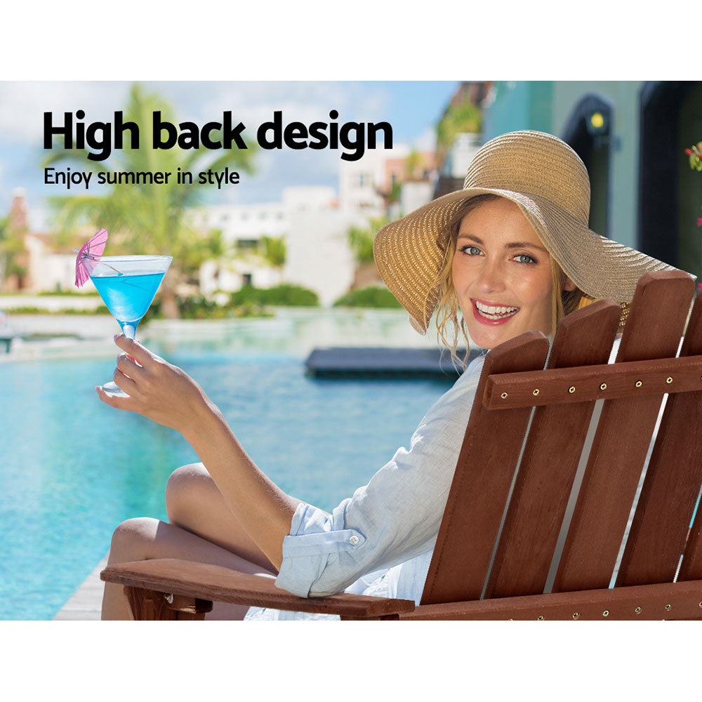 Outdoor Sofas & Lounge Sets: Gardeon 3PC Adirondack Outdoor Table and Chairs Wooden Beach Chair Brown