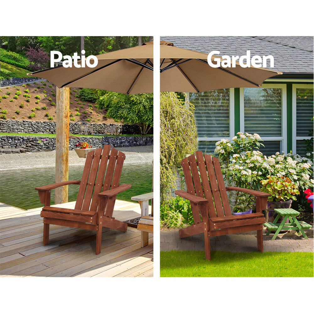 Outdoor Sofas & Lounge Sets: Gardeon 3PC Adirondack Outdoor Table and Chairs Wooden Beach Chair Brown