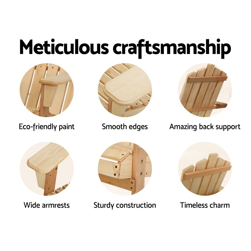 Outdoor Chairs: Gardeon Adirondack Outdoor Chairs Wooden Beach Chair Patio Furniture Garden Natural