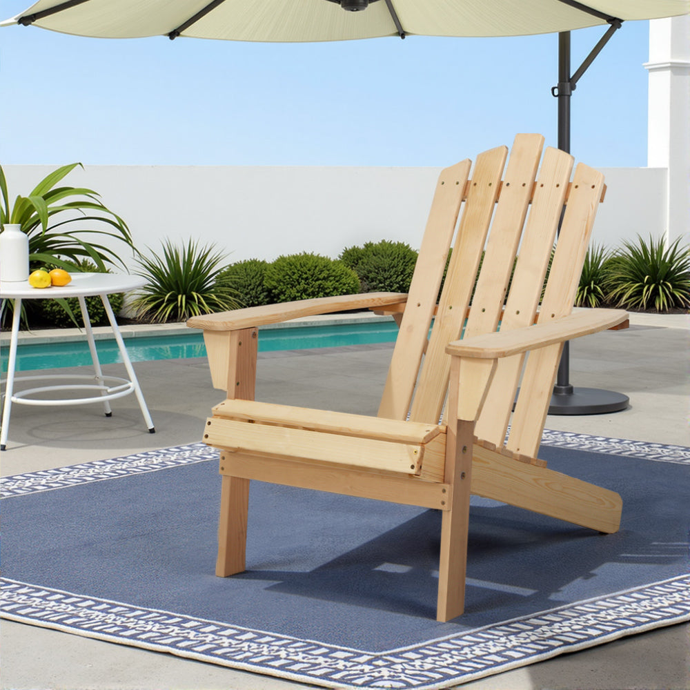 Outdoor Chairs: Gardeon Adirondack Outdoor Chairs Wooden Beach Chair Patio Furniture Garden Natural