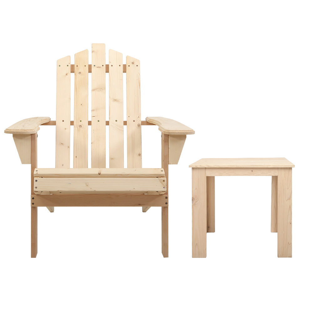 Outdoor Chairs: Gardeon 3PC Adirondack Outdoor Table and Chairs Wooden Beach Chair Natural