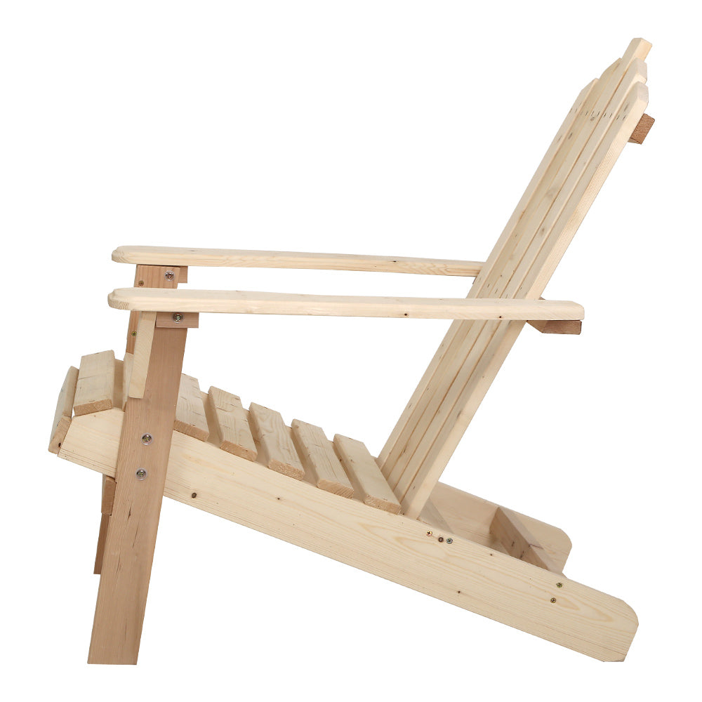 Outdoor Chairs: Gardeon 3PC Adirondack Outdoor Table and Chairs Wooden Beach Chair Natural