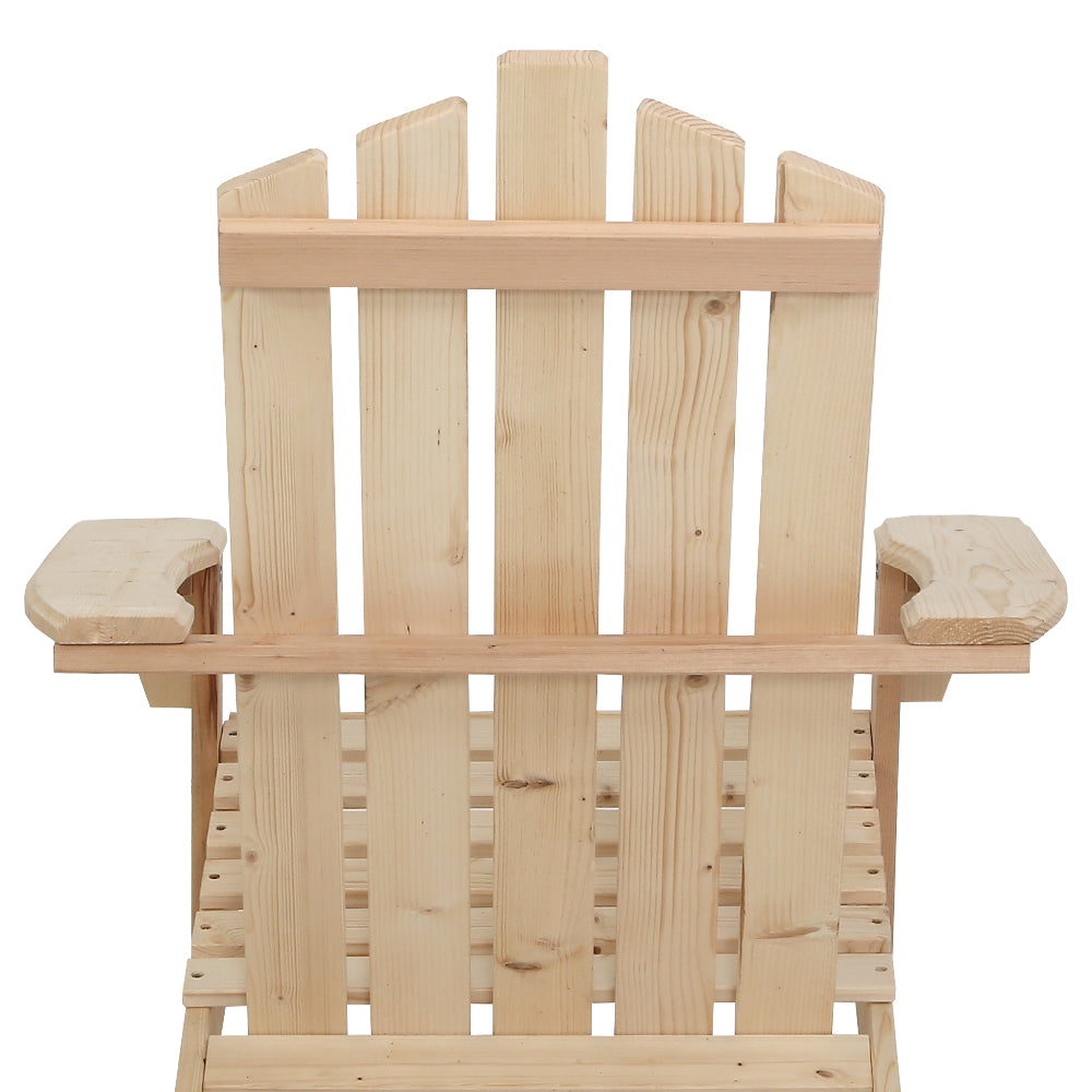 Outdoor Chairs: Gardeon 3PC Adirondack Outdoor Table and Chairs Wooden Beach Chair Natural