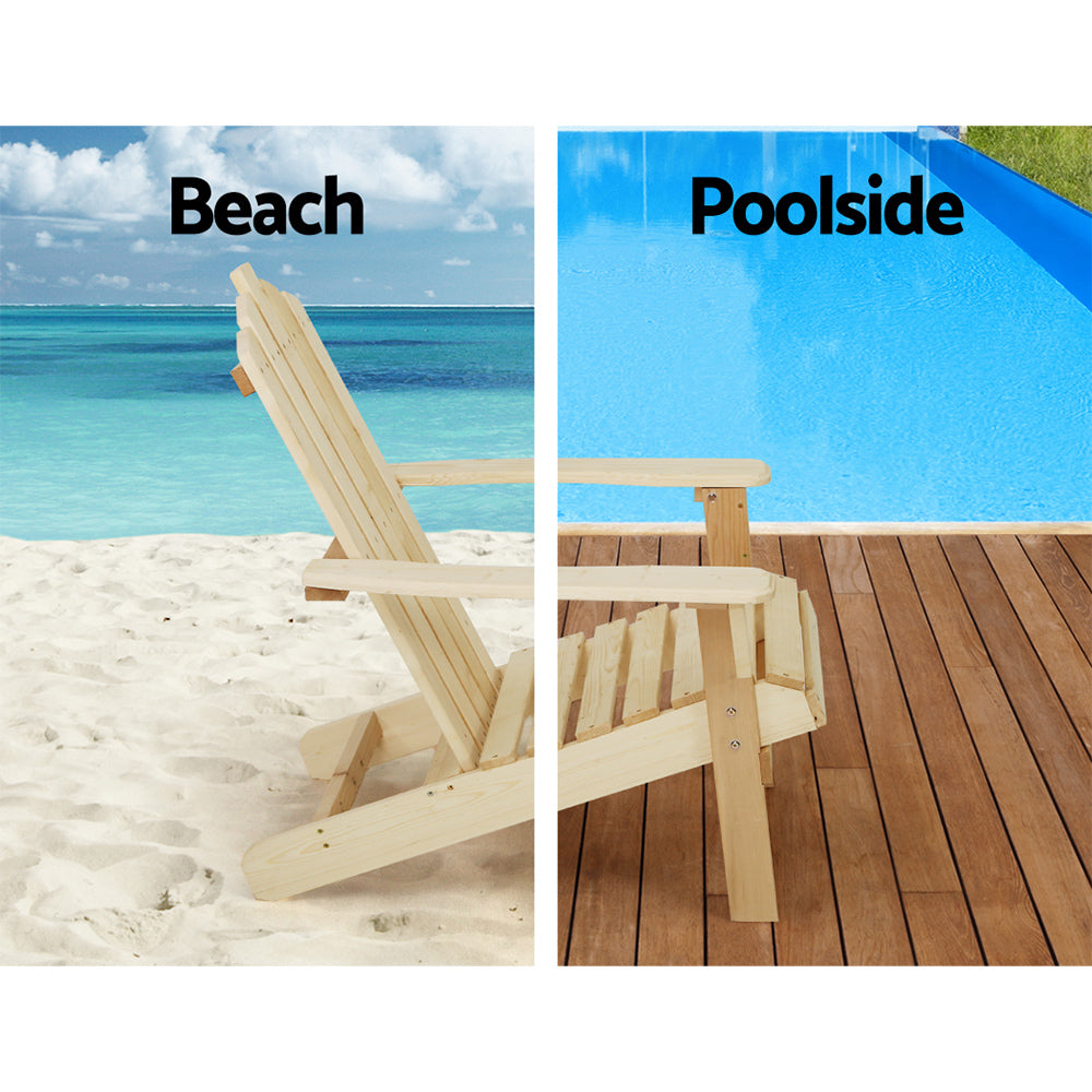Outdoor Chairs: Gardeon 3PC Adirondack Outdoor Table and Chairs Wooden Beach Chair Natural