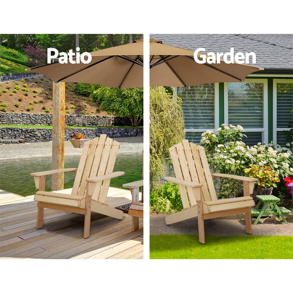 Outdoor Chairs: Gardeon 3PC Adirondack Outdoor Table and Chairs Wooden Beach Chair Natural