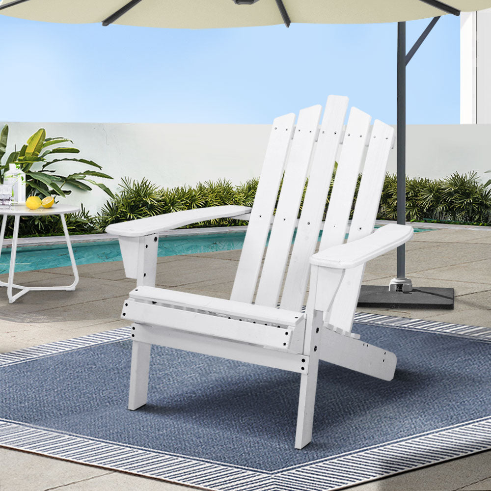 Outdoor Chairs: Gardeon Adirondack Outdoor Chairs Wooden Beach Chair Patio Furniture Garden White