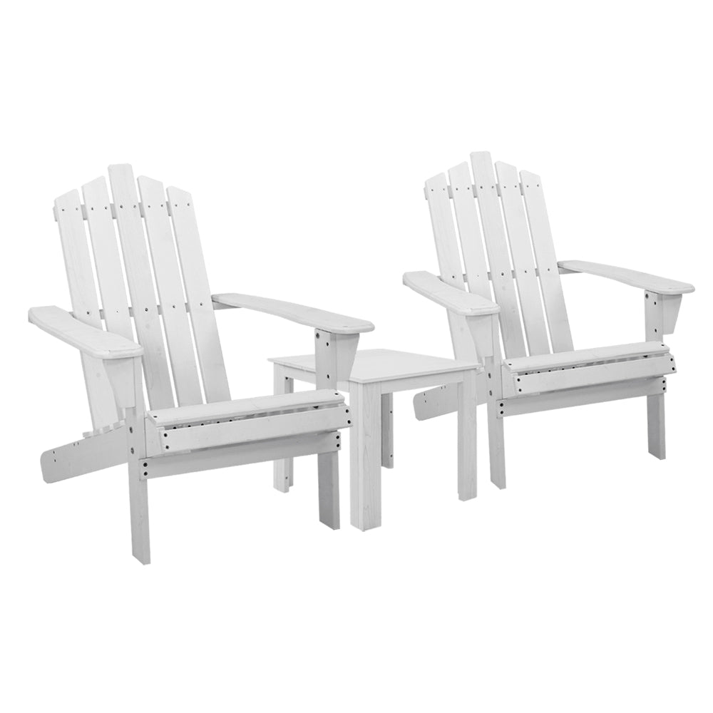 Outdoor Sofas & Lounge Sets: Gardeon 3PC Adirondack Outdoor Table and Chairs Wooden Beach Chair White