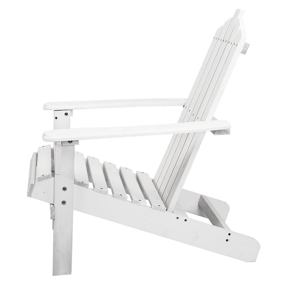 Outdoor Sofas & Lounge Sets: Gardeon 3PC Adirondack Outdoor Table and Chairs Wooden Beach Chair White