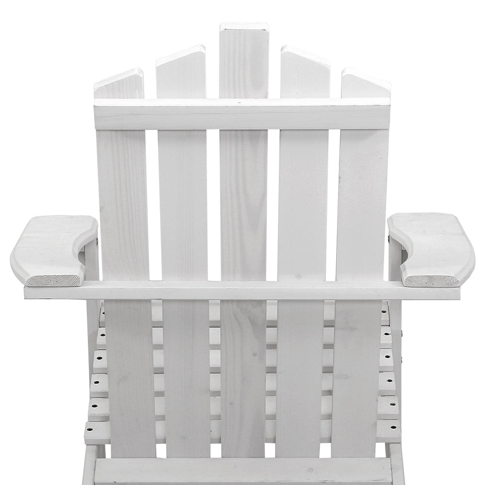 Outdoor Sofas & Lounge Sets: Gardeon 3PC Adirondack Outdoor Table and Chairs Wooden Beach Chair White
