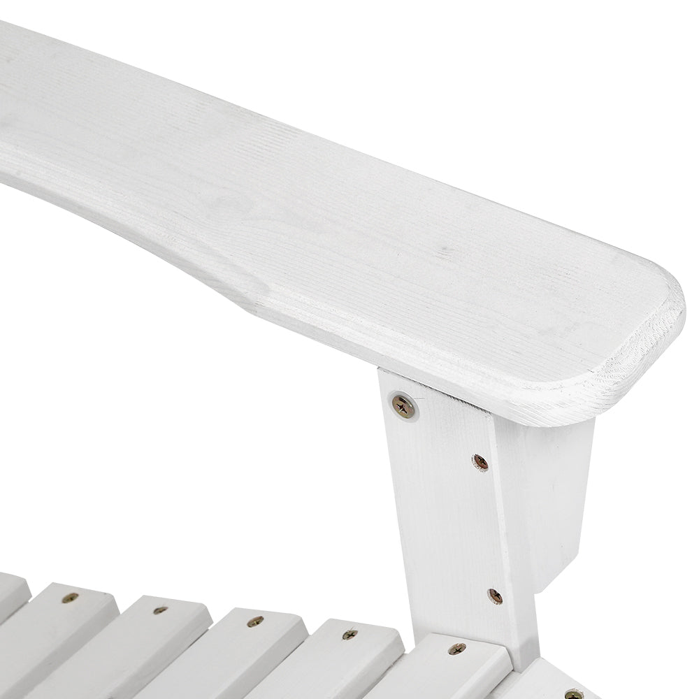 Outdoor Sofas & Lounge Sets: Gardeon 3PC Adirondack Outdoor Table and Chairs Wooden Beach Chair White