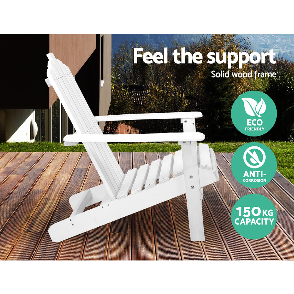 Outdoor Sofas & Lounge Sets: Gardeon 3PC Adirondack Outdoor Table and Chairs Wooden Beach Chair White