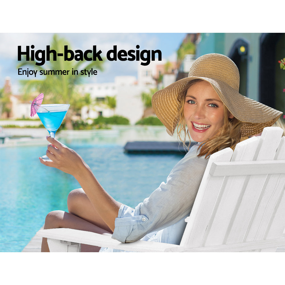 Outdoor Sofas & Lounge Sets: Gardeon 3PC Adirondack Outdoor Table and Chairs Wooden Beach Chair White