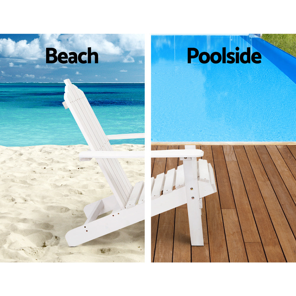 Outdoor Sofas & Lounge Sets: Gardeon 3PC Adirondack Outdoor Table and Chairs Wooden Beach Chair White