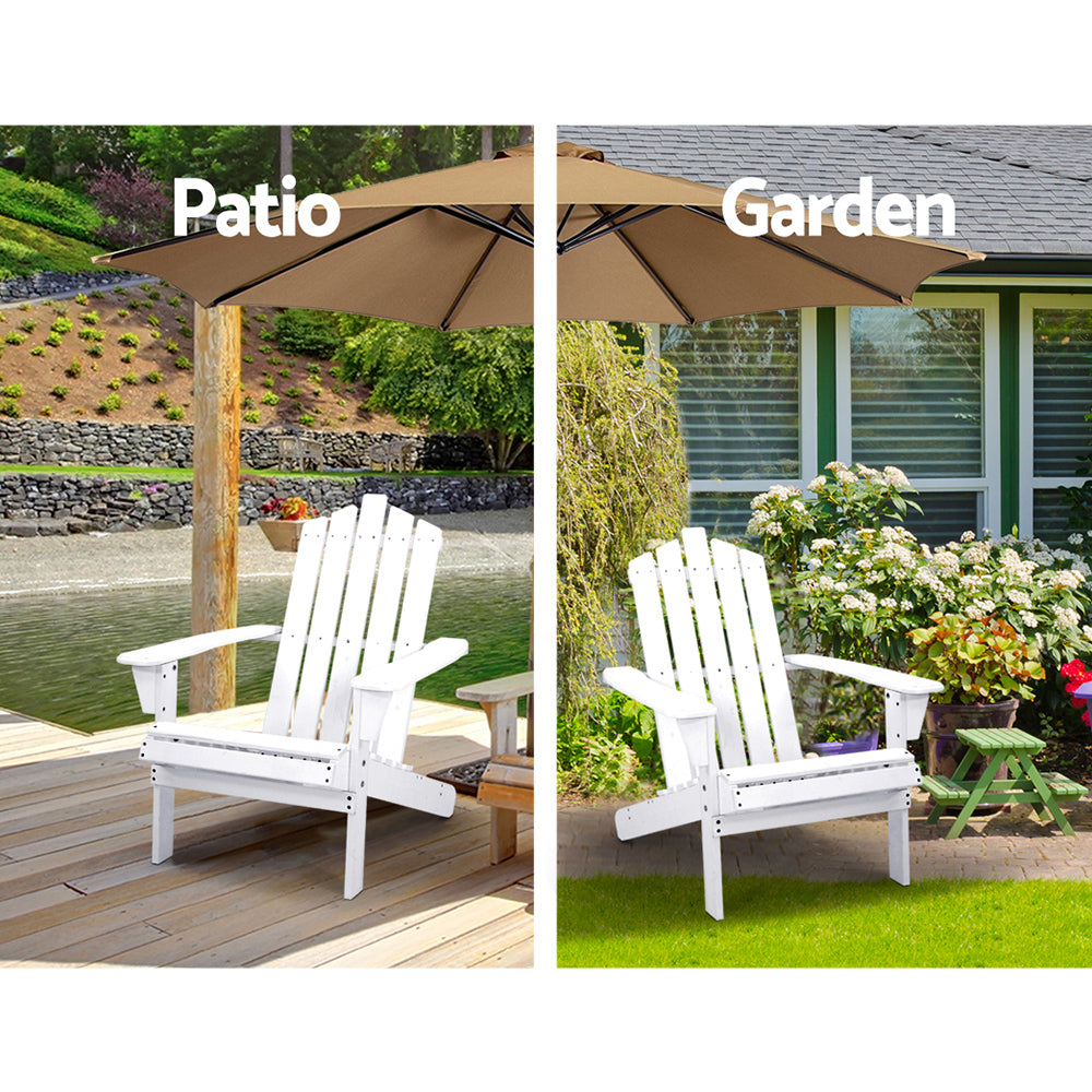 Outdoor Sofas & Lounge Sets: Gardeon 3PC Adirondack Outdoor Table and Chairs Wooden Beach Chair White