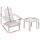 Gardeon 2PC Adirondack Outdoor Table and Chair Wooden Beach Chair Patio Furniture White