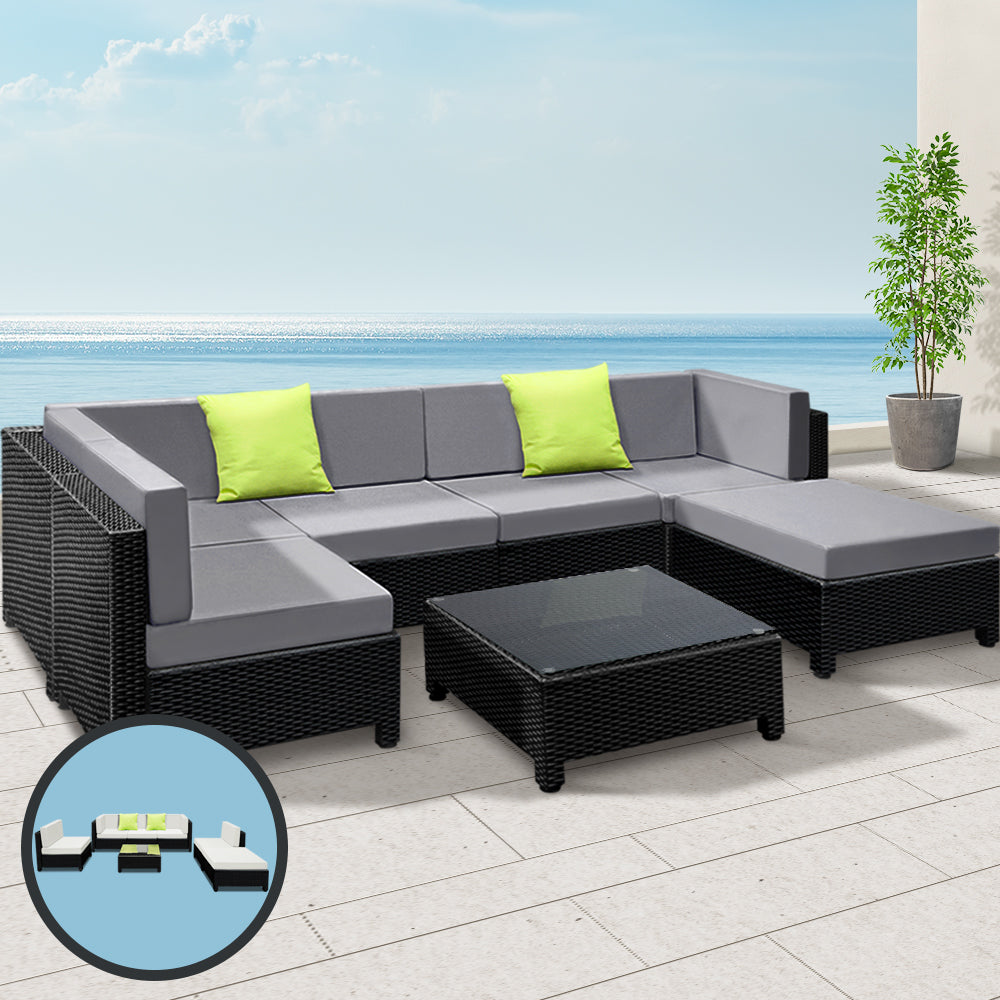 Arm Chairs & Recliners: Gardeon 7-Piece Outdoor Sofa Set Wicker Couch Lounge Setting Seat Cover