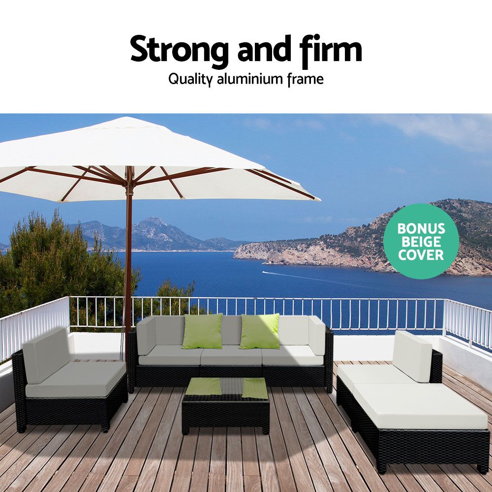Arm Chairs & Recliners: Gardeon 7-Piece Outdoor Sofa Set Wicker Couch Lounge Setting Seat Cover
