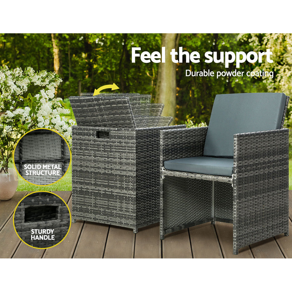 Outdoor Chairs: Gardeon 5PC Bistro Set Wicker Table and Chairs Ottoman Outdoor Furniture Grey