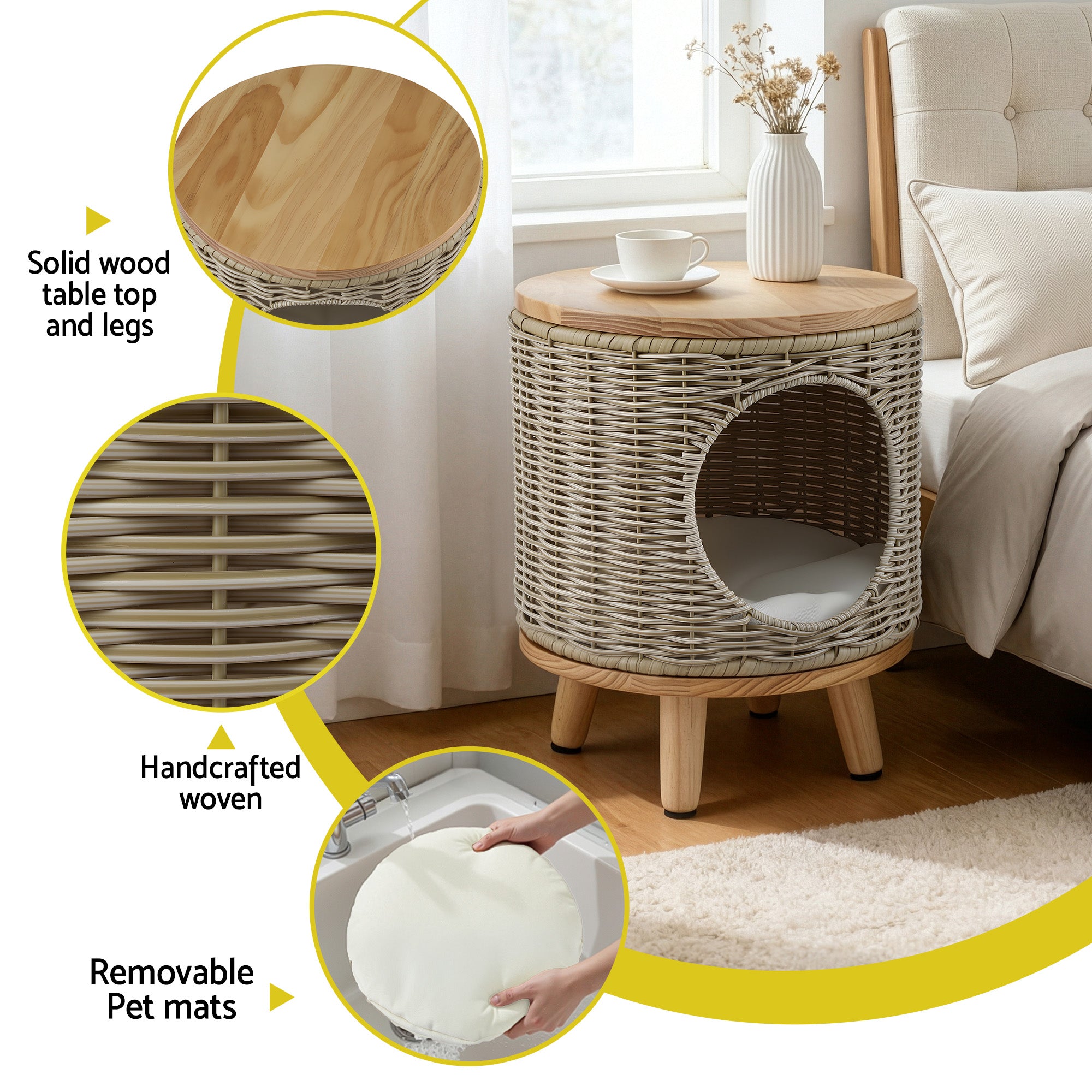 Gardeon Coffee Side Table Wicker Steel Desk Pet Bed Storage Outdoor Furniture