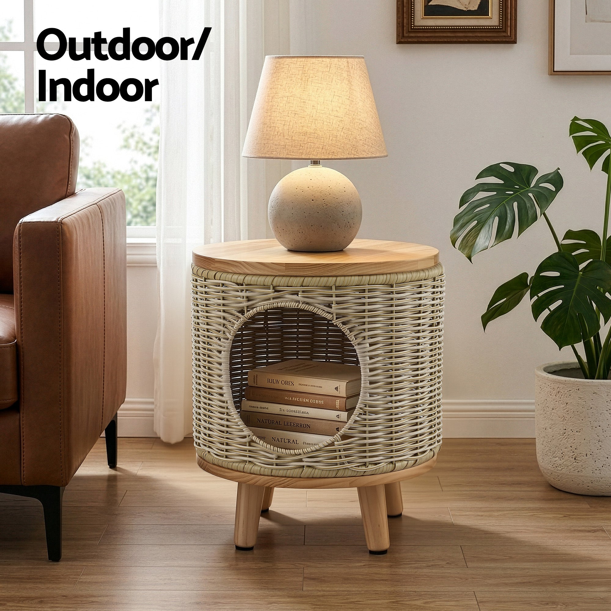 Gardeon Coffee Side Table Wicker Steel Desk Pet Bed Storage Outdoor Furniture