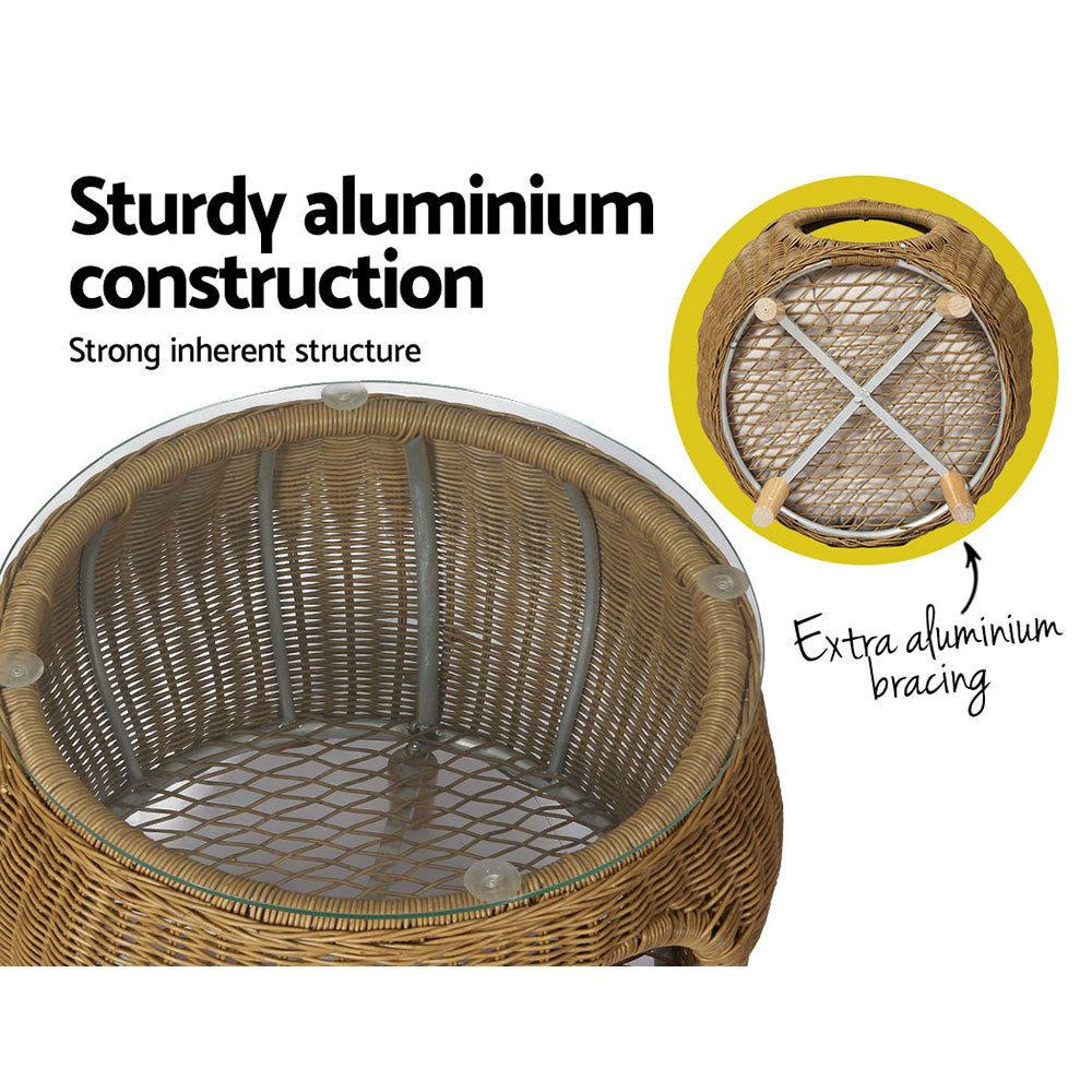 Outdoor Chairs: Gardeon Coffee Side Table Wicker Aluminium Desk Pet Bed Storage Outdoor Furniture