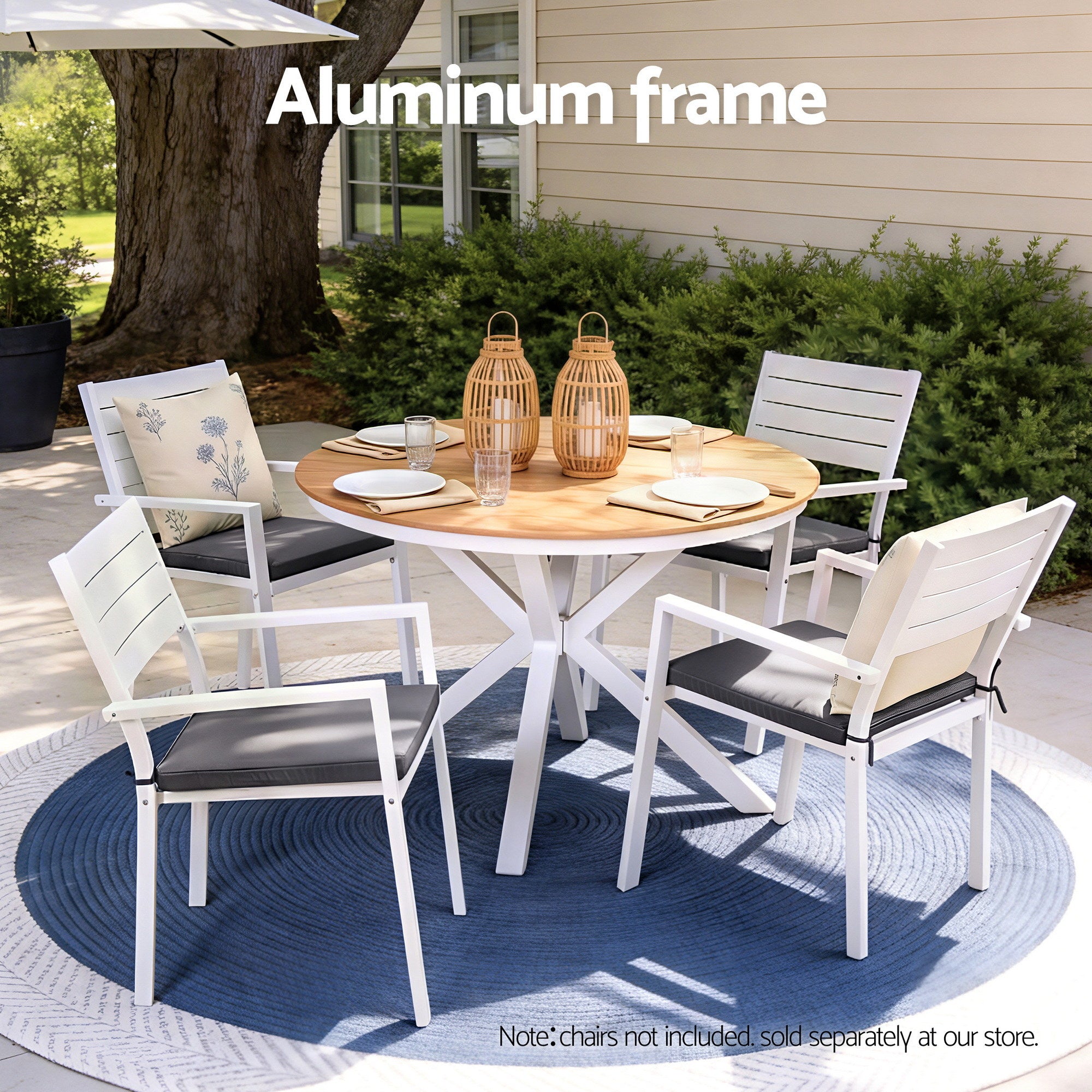 Side Tables: Gardeon Outdoor Dining Table 108CM Aluminum Frame WPC Top Desk Patio Furniture