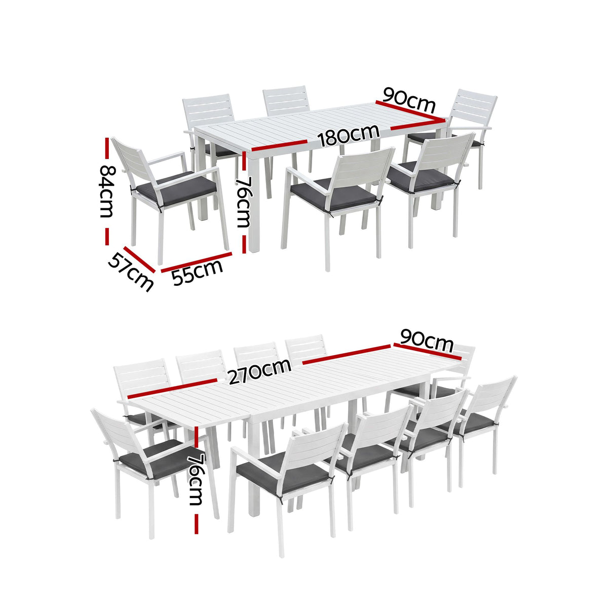 Gardeon Outdoor Dining Set 11PCS Aluminum Extendable Table, White