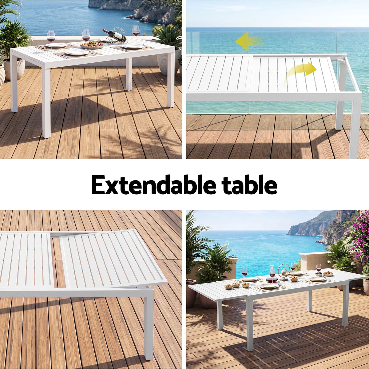 Gardeon Outdoor Dining Set 11PCS Aluminum Extendable Table, White
