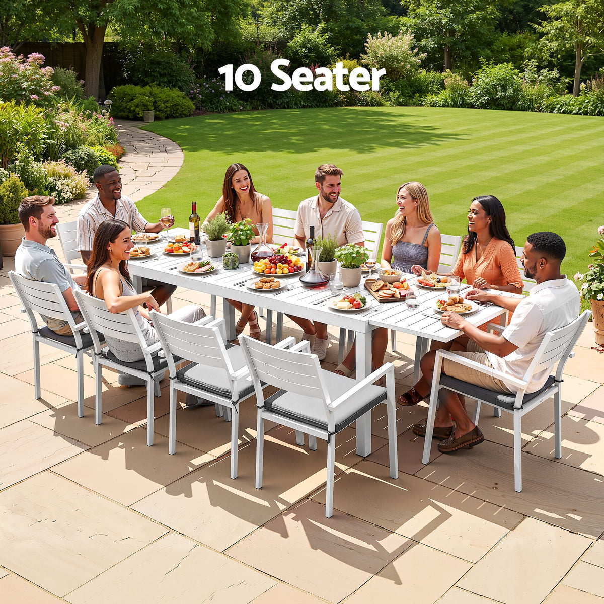 Gardeon Outdoor Dining Set 11PCS Aluminum Extendable Table, White