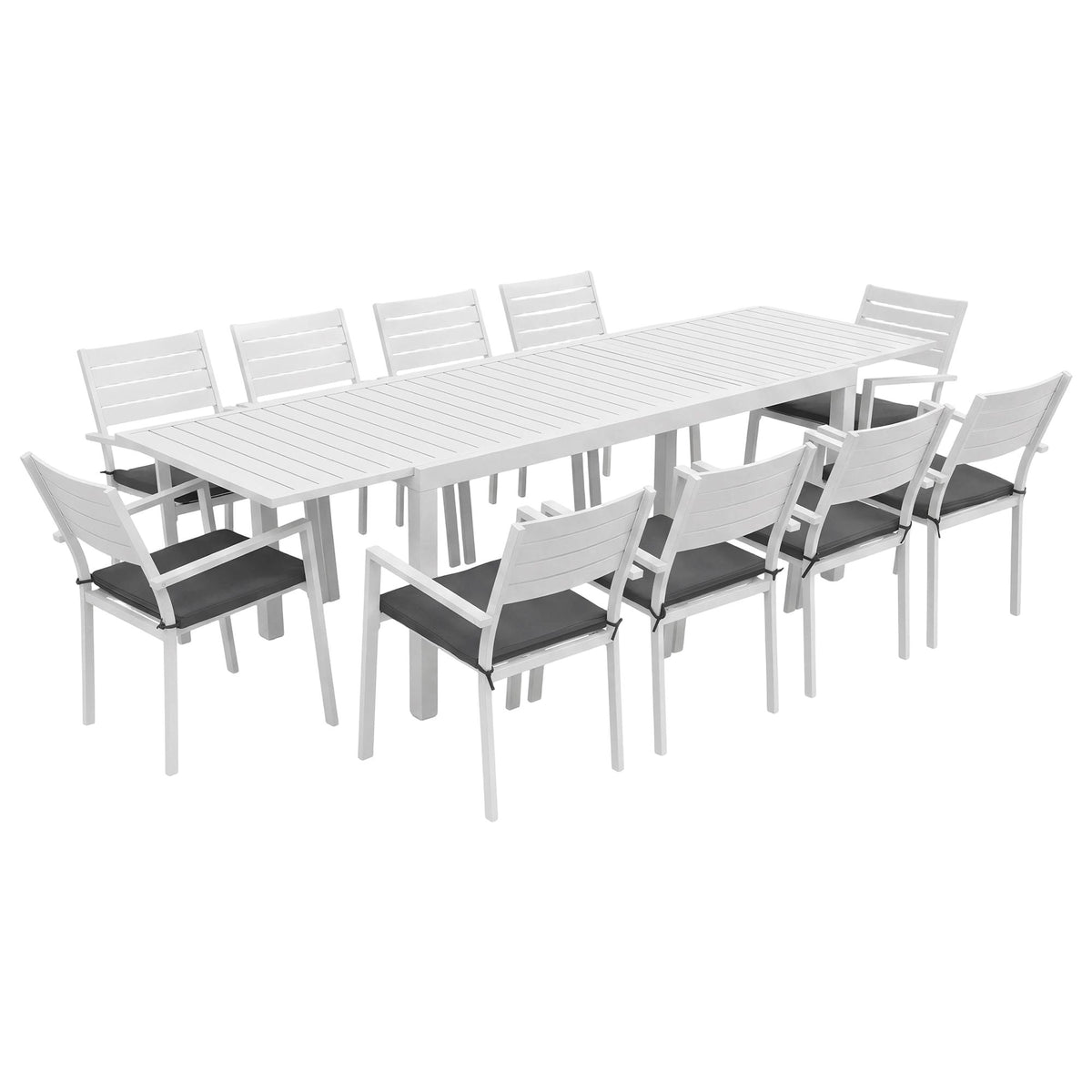 Gardeon Outdoor Dining Set 11PCS Aluminum Extendable Table, White