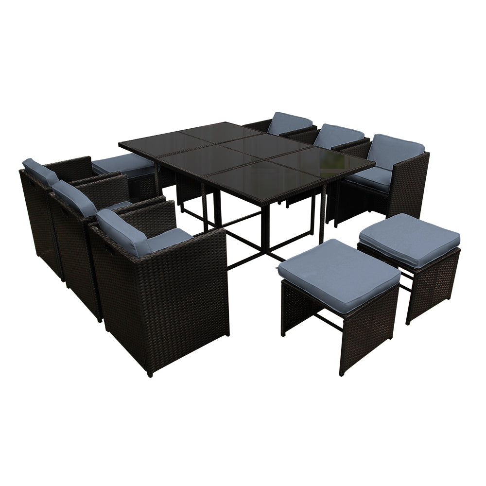 Outdoor Dining Sets: Gardeon Outdoor Dining Set 11 Piece Wicker Table Chairs Setting Black