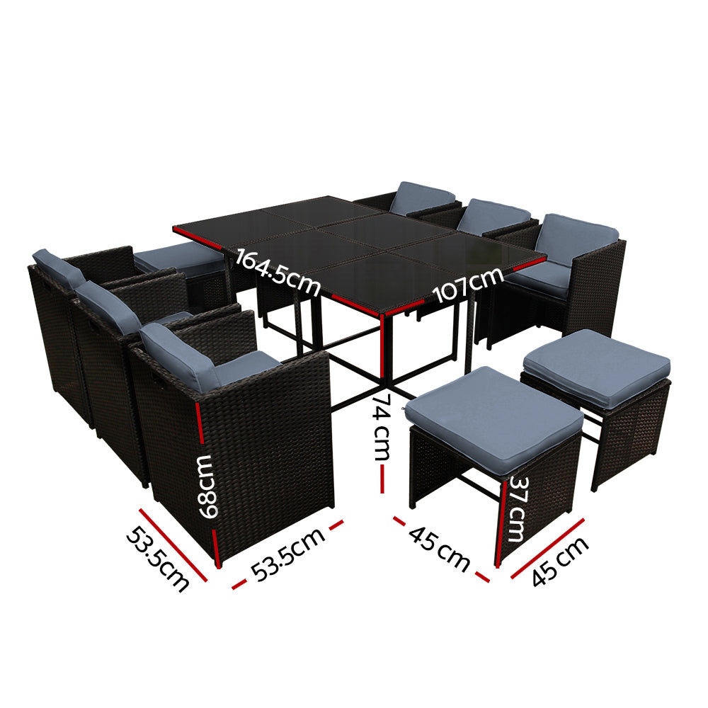 Outdoor Dining Sets: Gardeon Outdoor Dining Set 11 Piece Wicker Table Chairs Setting Black