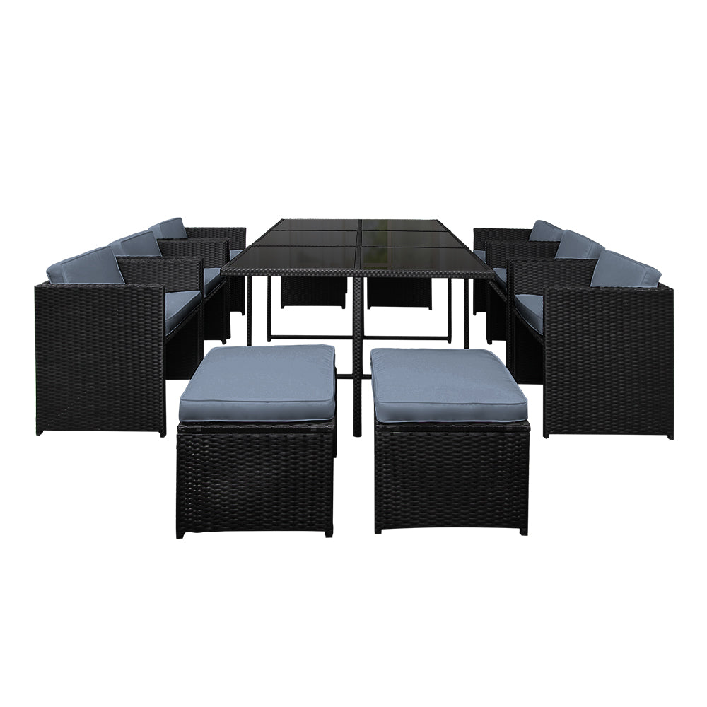 Outdoor Dining Sets: Gardeon Outdoor Dining Set 11 Piece Wicker Table Chairs Setting Black
