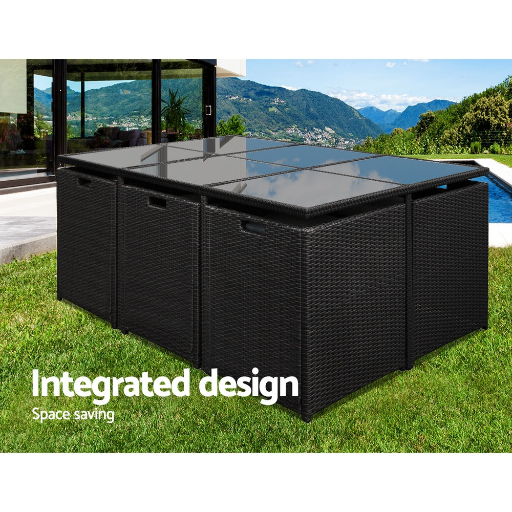 Outdoor Dining Sets: Gardeon Outdoor Dining Set 11 Piece Wicker Table Chairs Setting Black