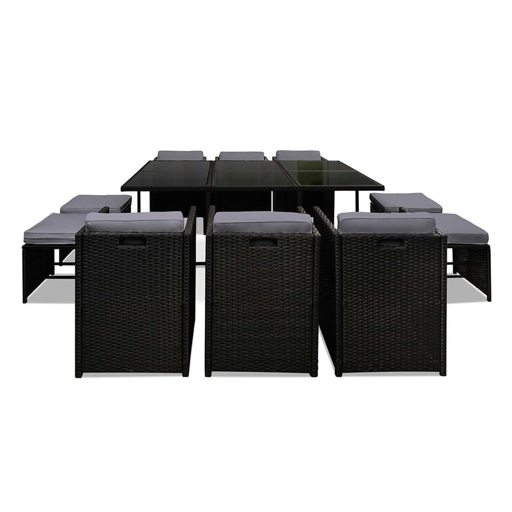 Outdoor Dining Sets: Gardeon Outdoor Dining Set 11 Piece Wicker Table Chairs Setting Black