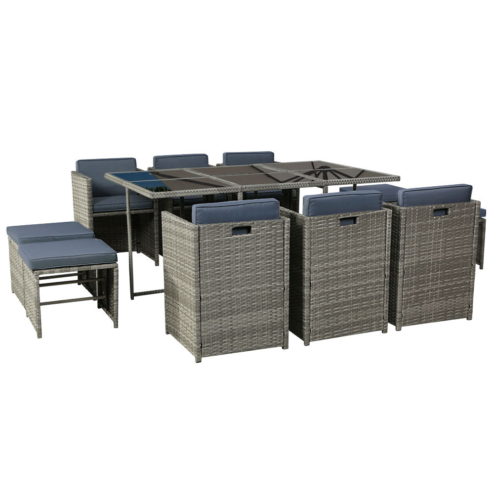 Outdoor Chairs: Gardeon Outdoor Dining Set 11 Piece Wicker Table Chairs Setting Grey