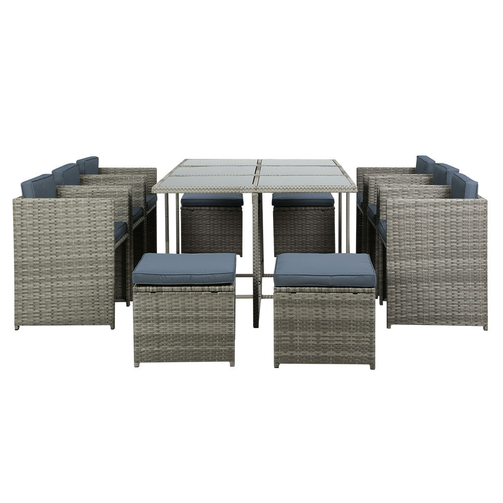Outdoor Chairs: Gardeon Outdoor Dining Set 11 Piece Wicker Table Chairs Setting Grey