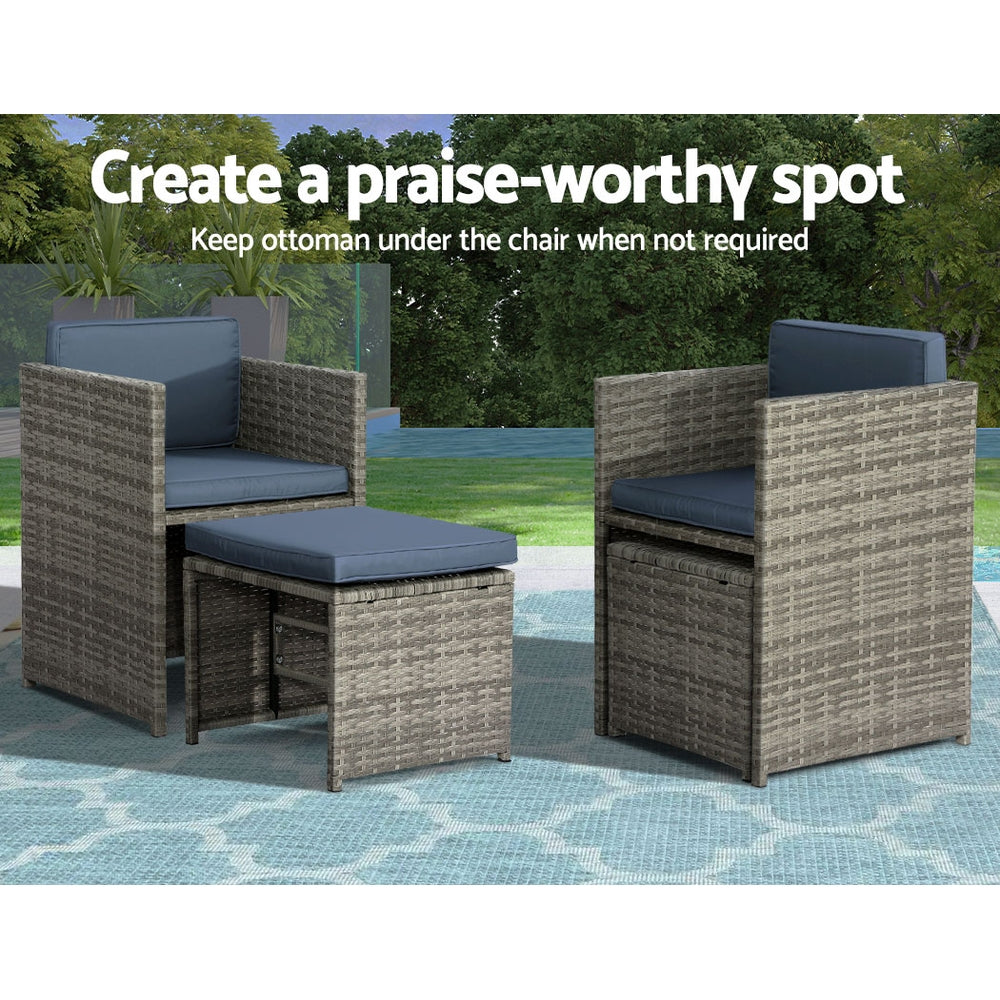 Outdoor Chairs: Gardeon Outdoor Dining Set 11 Piece Wicker Table Chairs Setting Grey